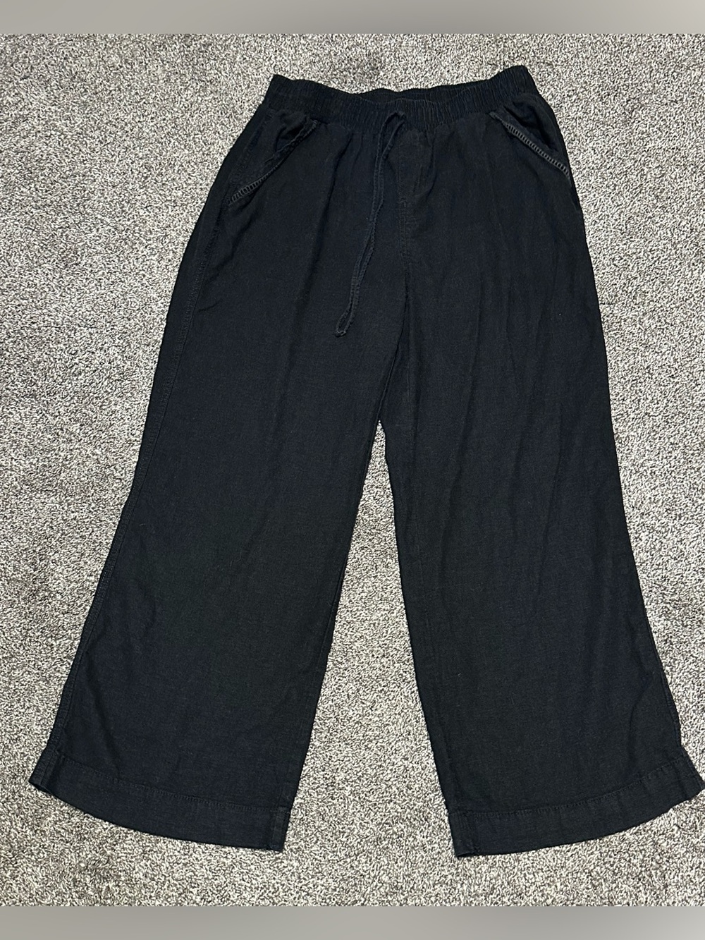 Briggs Black Linen Blend Pull On Draw String Pants Size Large W/ Pockets
